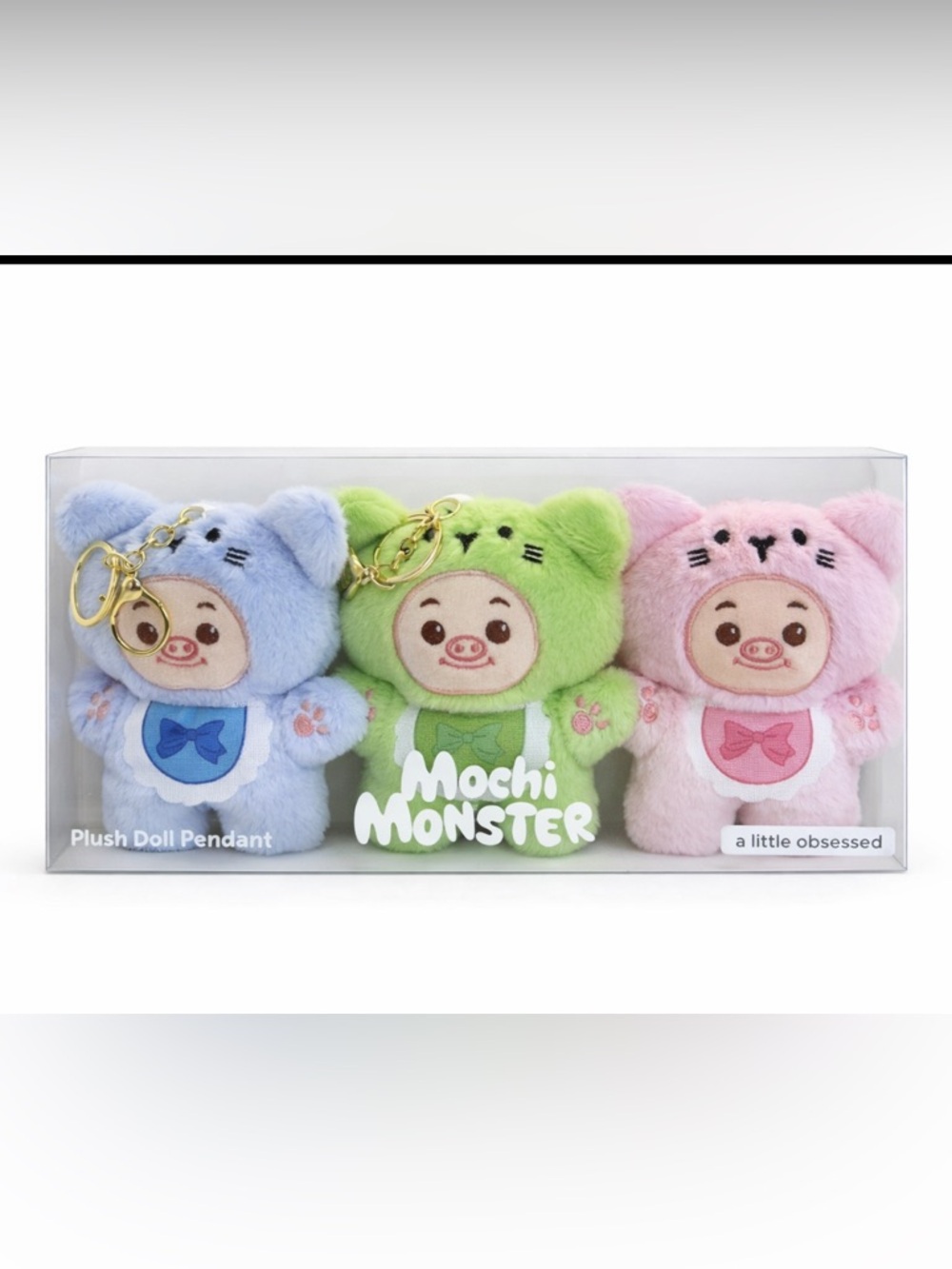 Plush Doll Pendant Set - Blue, Green, Pink